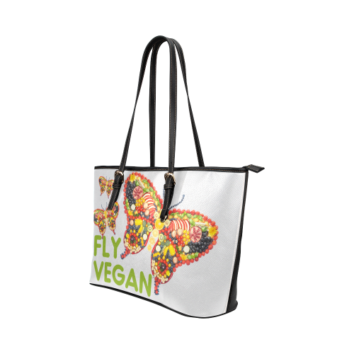 FLY VEGAN BUTTERFLIES Two Face Leather Tote Bag/Large (Model 1651)