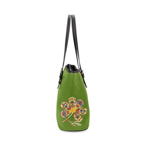 POWER FLOWER Fruits Vegetables Vegan Think Green Leather Tote Bag/Small (Model 1640)
