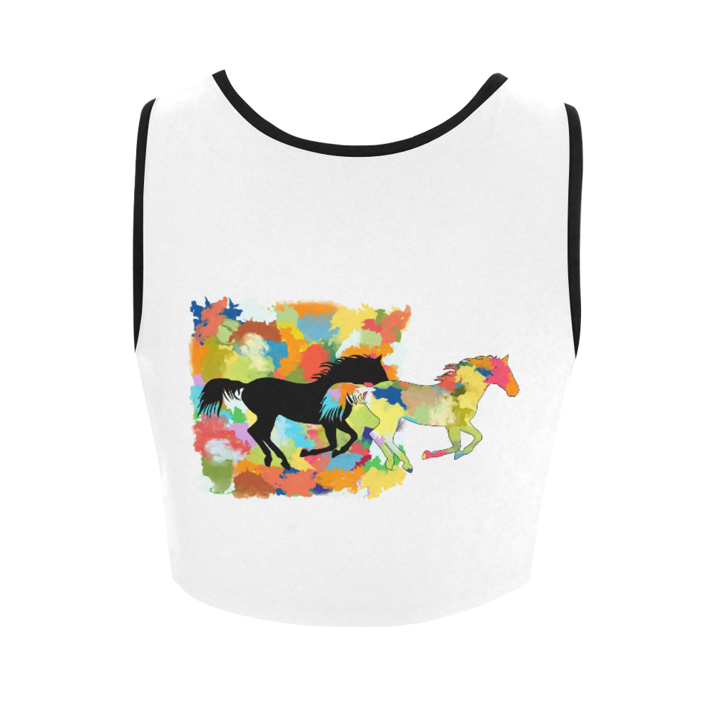 Horse  Shape Galloping out of Colorful Splash Women's Crop Top (Model T42)