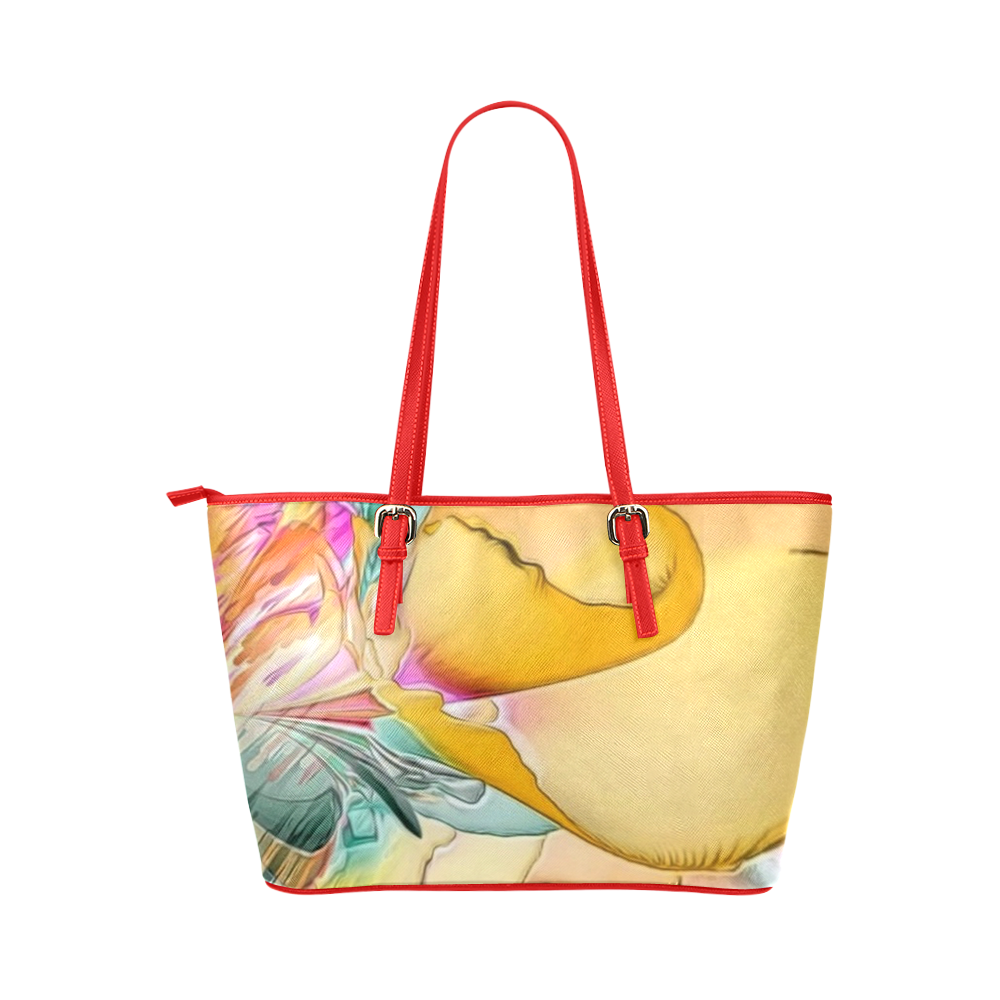 Wild Flowers by Artsdream Leather Tote Bag/Large (Model 1651)