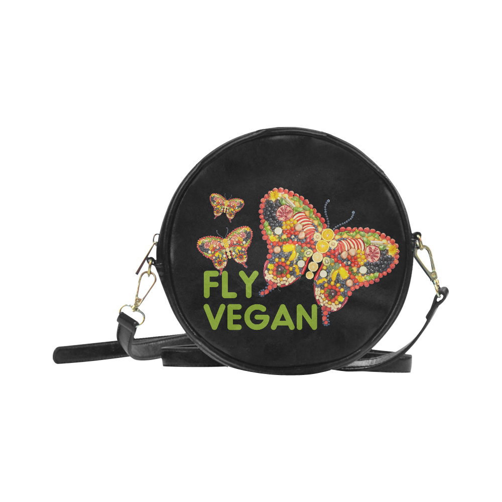 FLY VEGAN Butterflies Fruits Vegetables RAW Round Sling Bag (Model 1647)