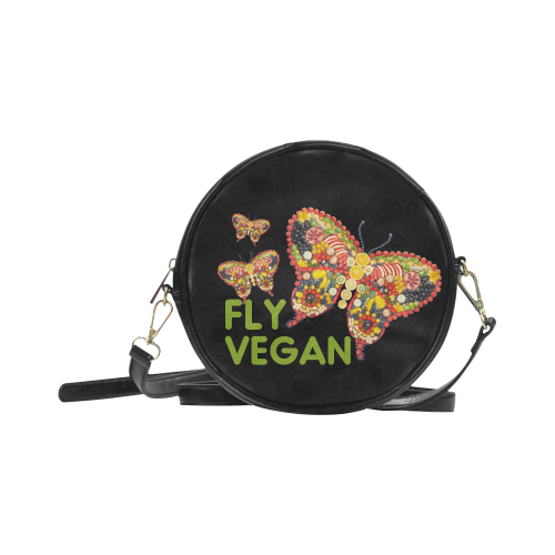 FLY VEGAN Butterflies Fruits Vegetables RAW Round Sling Bag (Model 1647)