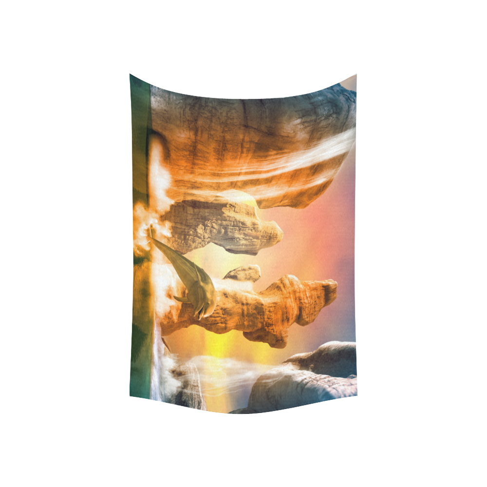 Funny dolphin jumping in the sunset Cotton Linen Wall Tapestry 60"x 40"