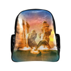 Funny dolphin jumping in the sunset Multi-Pockets Backpack (Model 1636)