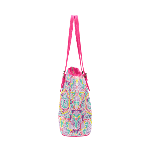 Zandine 0309 pink purple teal bold pattern Leather Tote Bag/Large (Model 1651)