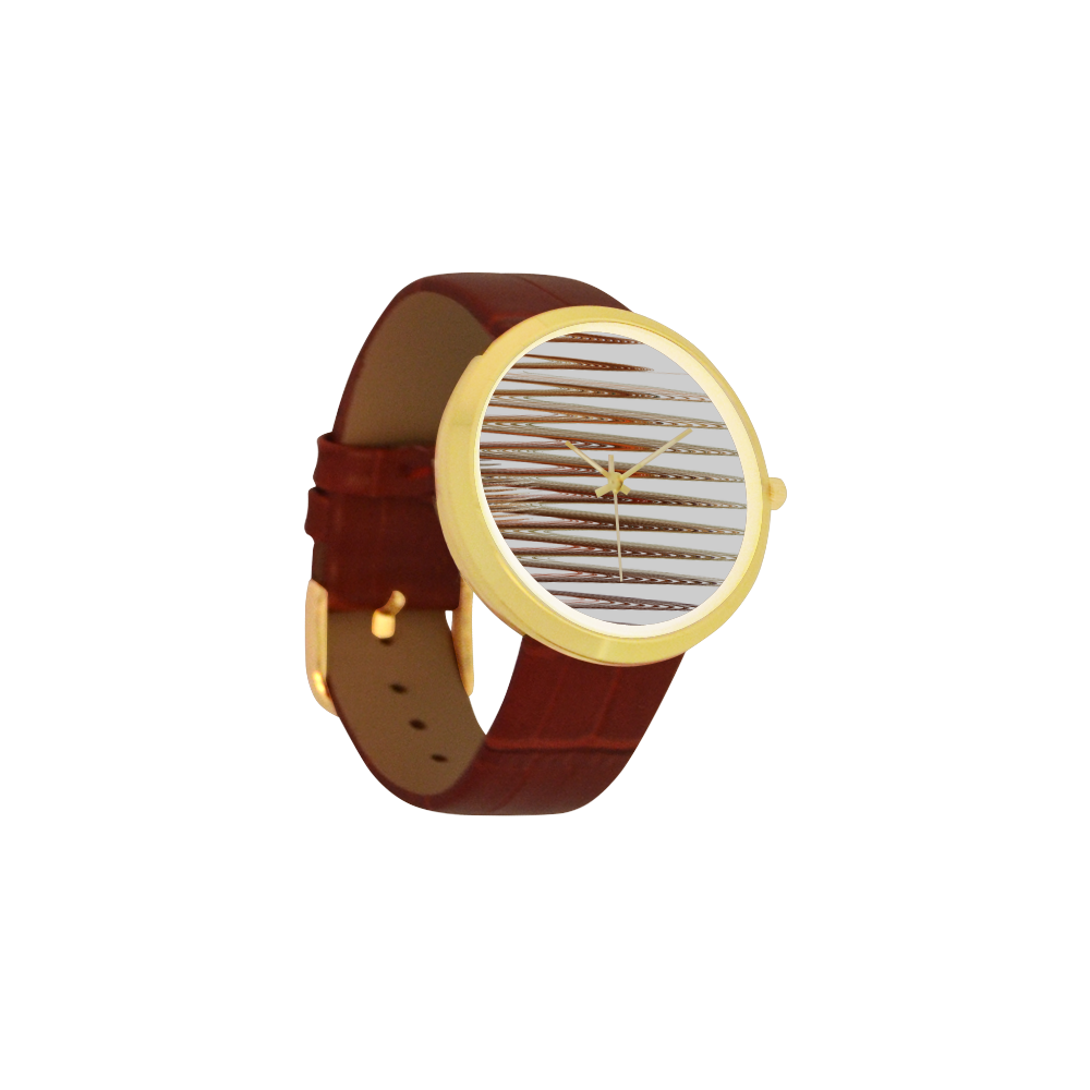 Swirly Stripes Women's Golden Leather Strap Watch(Model 212)