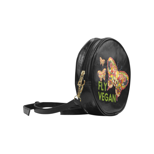 FLY VEGAN Butterflies Fruits Vegetables RAW Round Sling Bag (Model 1647)