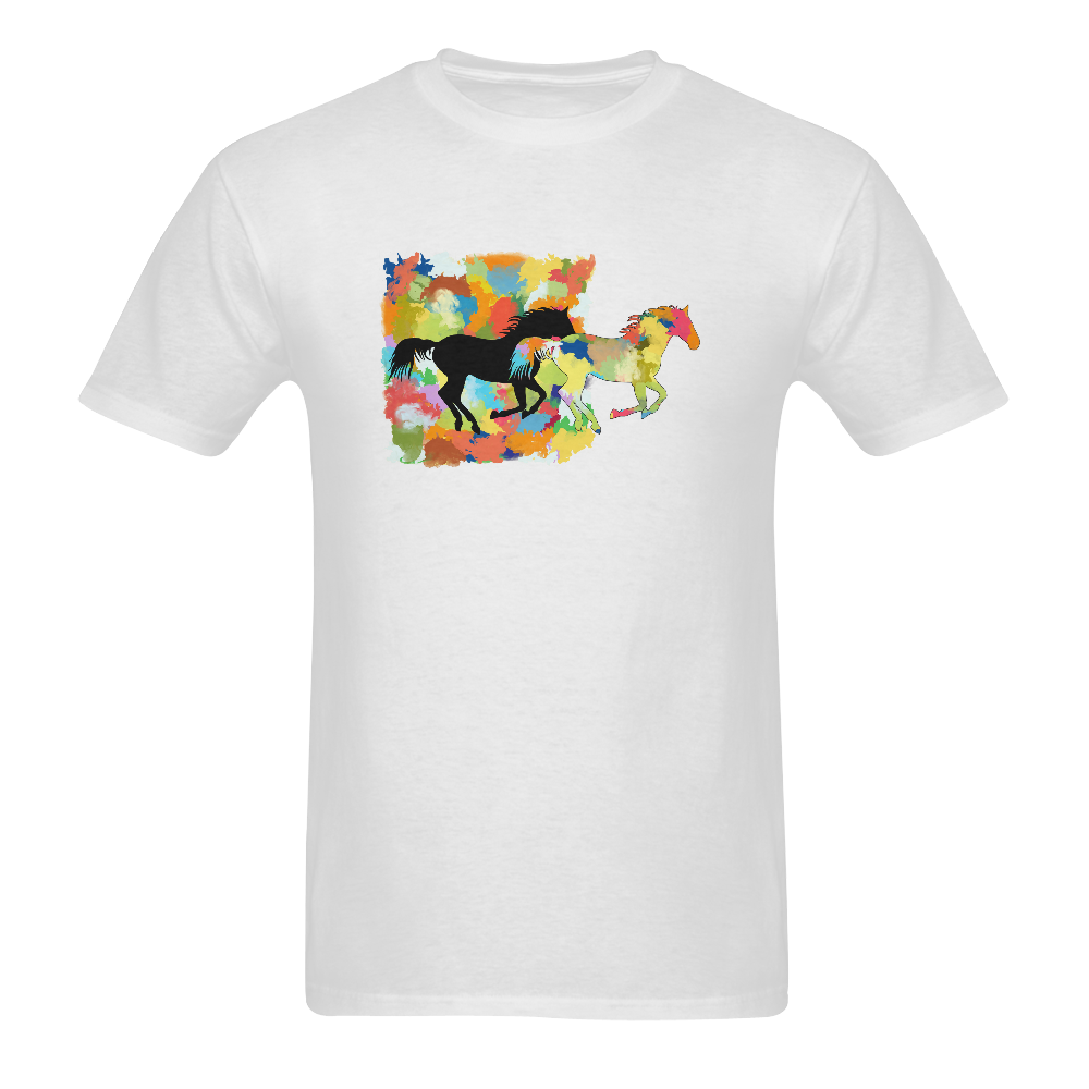 Horse  Shape Galloping out of Colorful Splash Sunny Men's T- shirt (Model T06)