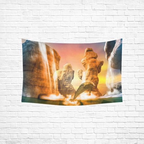 Funny dolphin jumping in the sunset Cotton Linen Wall Tapestry 60"x 40"