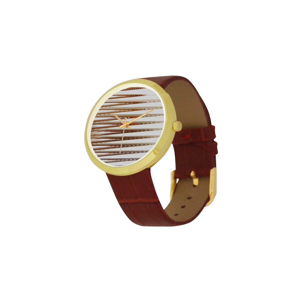 Swirly Stripes Women's Golden Leather Strap Watch(Model 212)