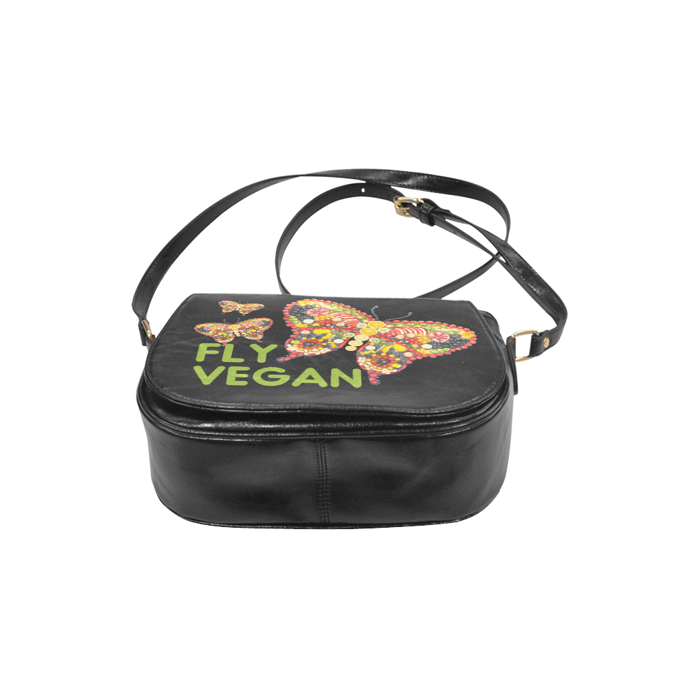 FLY VEGAN Butterflies Fruits Vegetables RAW Classic Saddle Bag/Large (Model 1648)