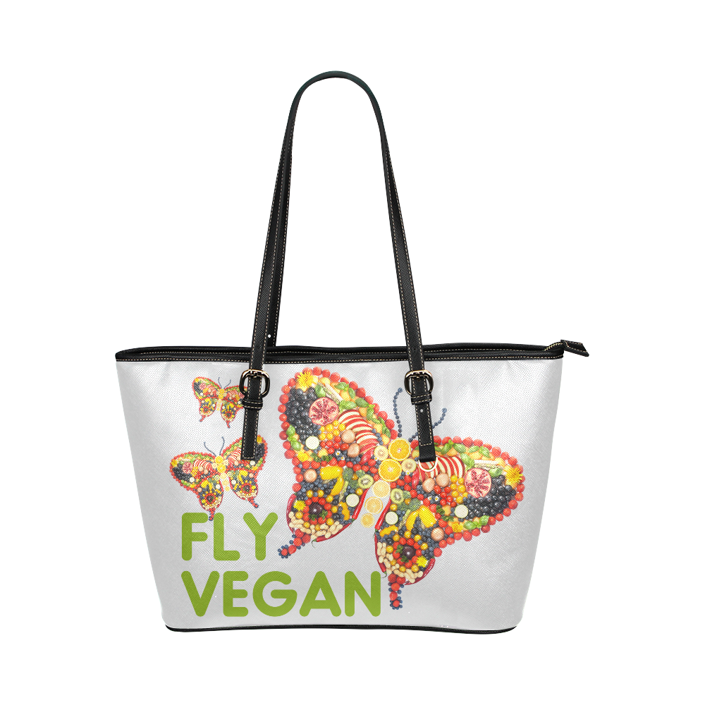 FLY VEGAN BUTTERFLIES Two Face Leather Tote Bag/Large (Model 1651)