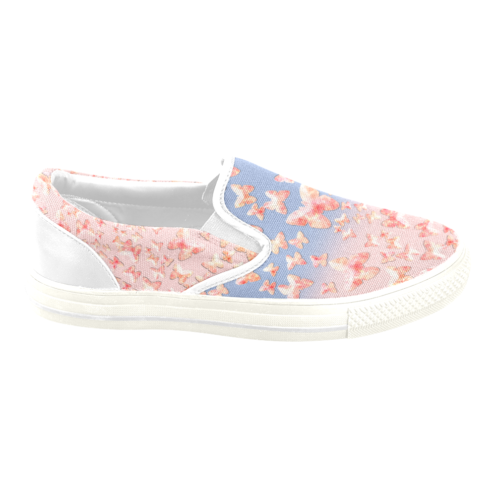 Pink Butterflies Women's Unusual Slip-on Canvas Shoes (Model 019)