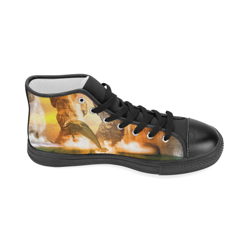 Funny dolphin jumping in the sunset Women's Classic High Top Canvas Shoes (Model 017)