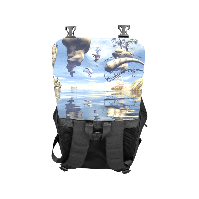 Fun Shell Backpack Models Fantasy world with flying rocks over the sea Casual Shoulders Backpack ...