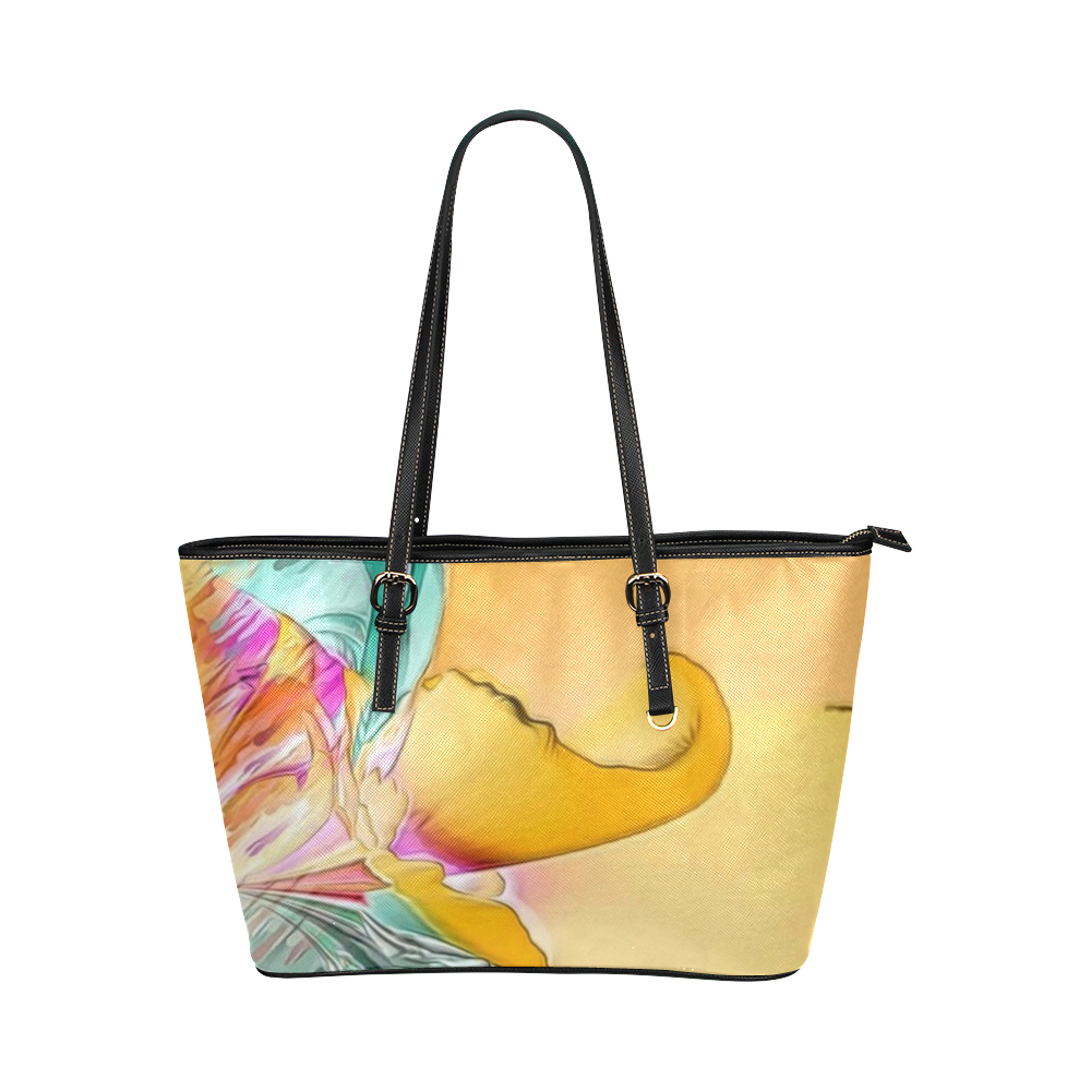 Wild Flowers by Artsdream Leather Tote Bag/Small (Model 1651)
