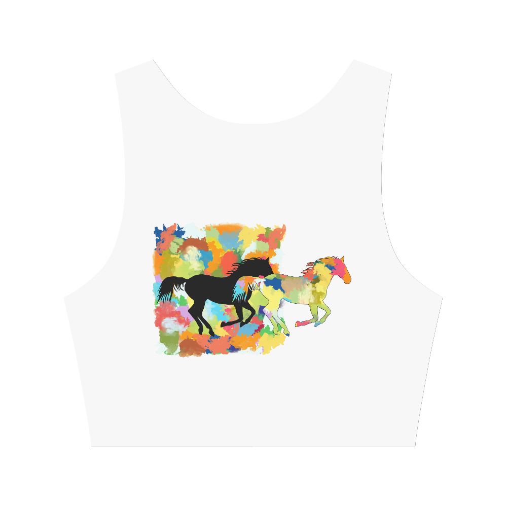 Horse  Shape Galloping out of Colorful Splash Women's Crop Top (Model T42)