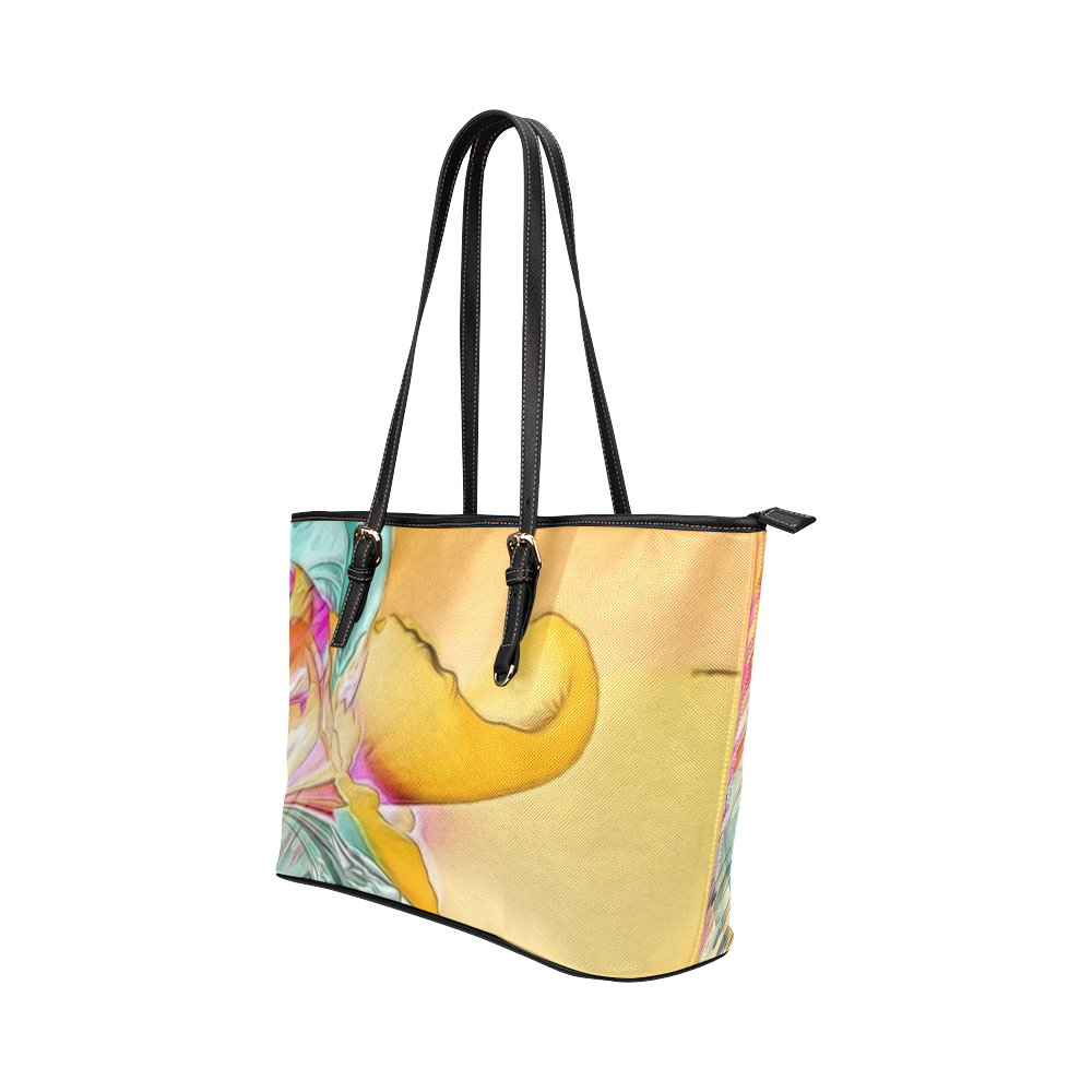 Wild Flowers by Artsdream Leather Tote Bag/Large (Model 1651)