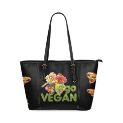 Go Vegan Clover Think Green Fruits Vegetables Leather Tote Bag/Small (Model 1640)