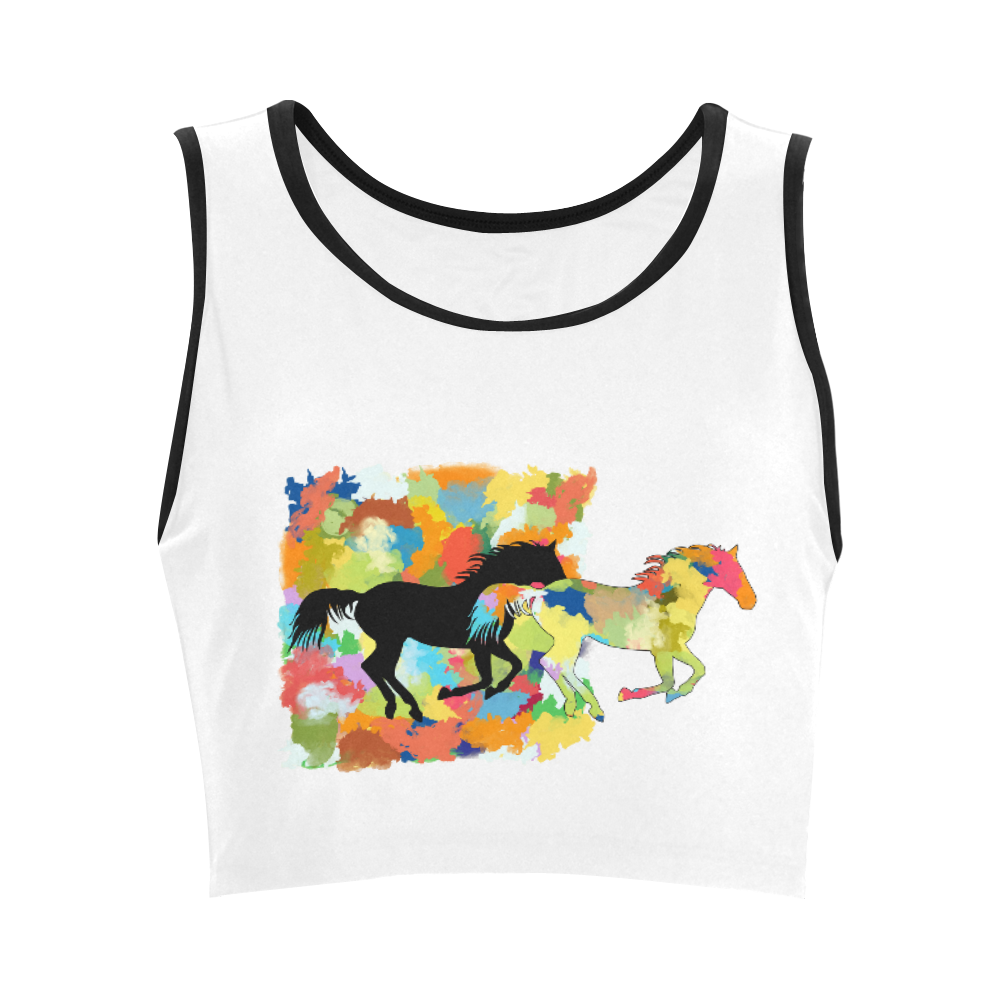 Horse  Shape Galloping out of Colorful Splash Women's Crop Top (Model T42)