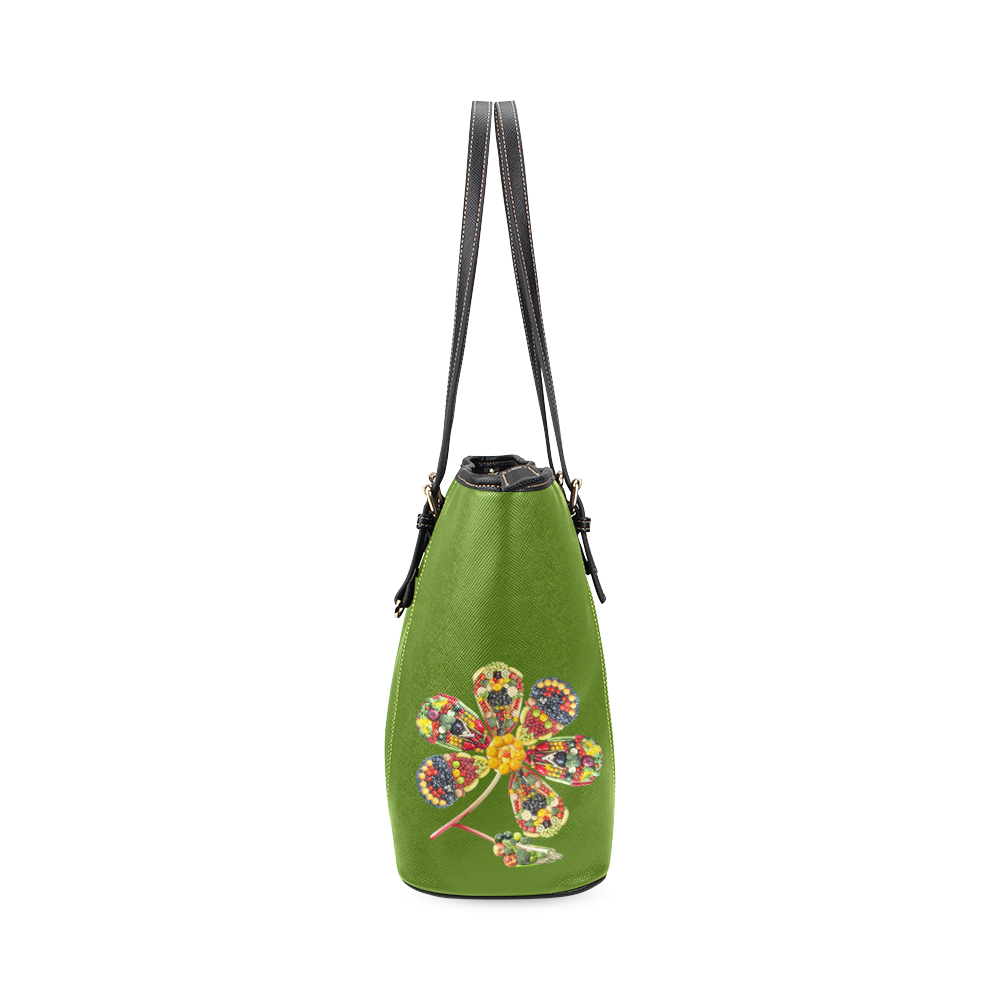 POWER FLOWER Fruits Vegetables Vegan Think Green Leather Tote Bag/Small (Model 1640)