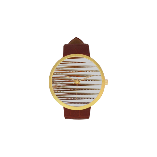 Swirly Stripes Women's Golden Leather Strap Watch(Model 212)