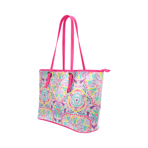 Zandine 0309 pink purple teal bold pattern Leather Tote Bag/Large (Model 1651)