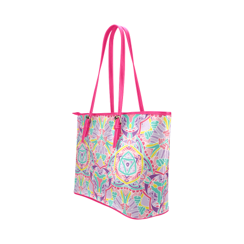 Zandine 0309 pink purple teal bold pattern Leather Tote Bag/Large (Model 1651)