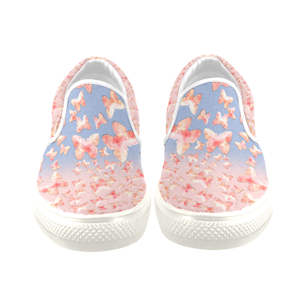 Pink Butterflies Women's Unusual Slip-on Canvas Shoes (Model 019)