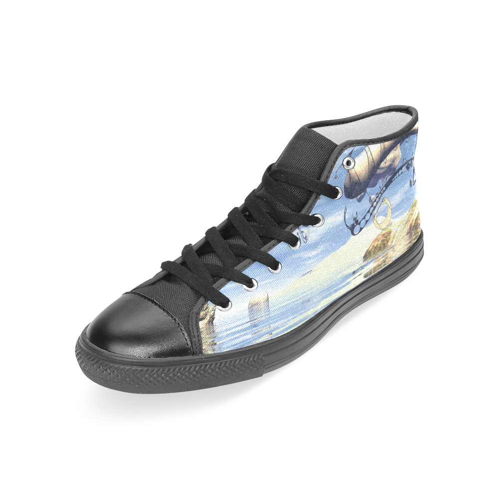 Fantasy world with flying rocks over the sea Women's Classic High Top Canvas Shoes (Model 017)