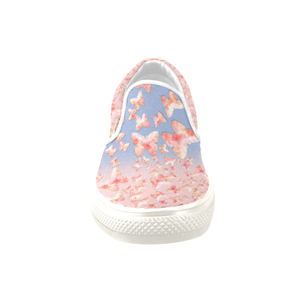 Pink Butterflies Women's Unusual Slip-on Canvas Shoes (Model 019)