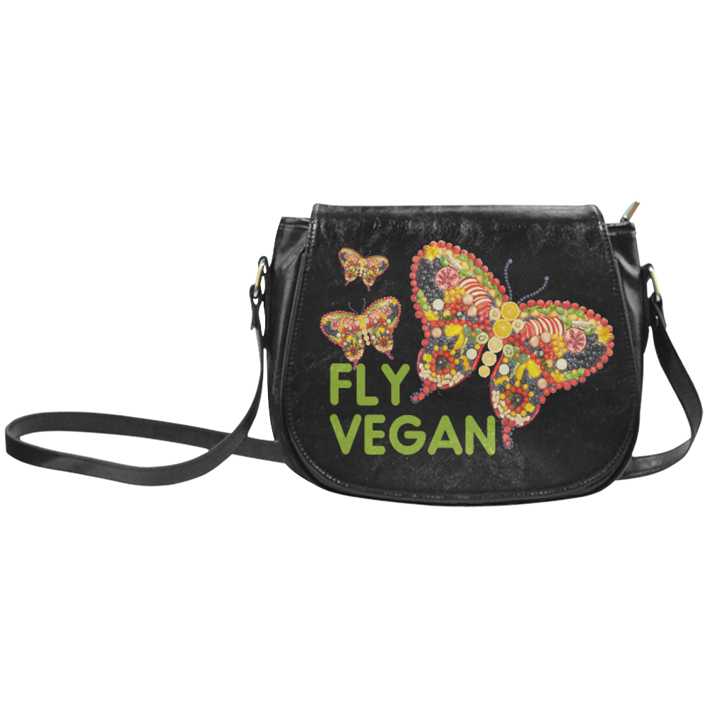 FLY VEGAN Butterflies Fruits Vegetables RAW Classic Saddle Bag/Large (Model 1648)