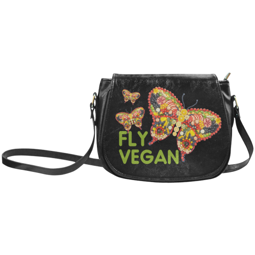 FLY VEGAN Butterflies Fruits Vegetables RAW Classic Saddle Bag/Large (Model 1648)