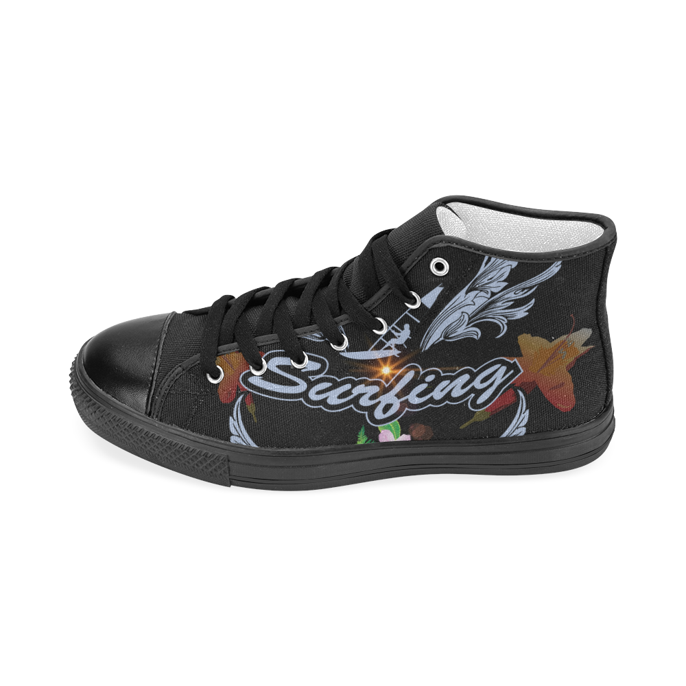 Sport, surfing with damask Women's Classic High Top Canvas Shoes (Model 017)