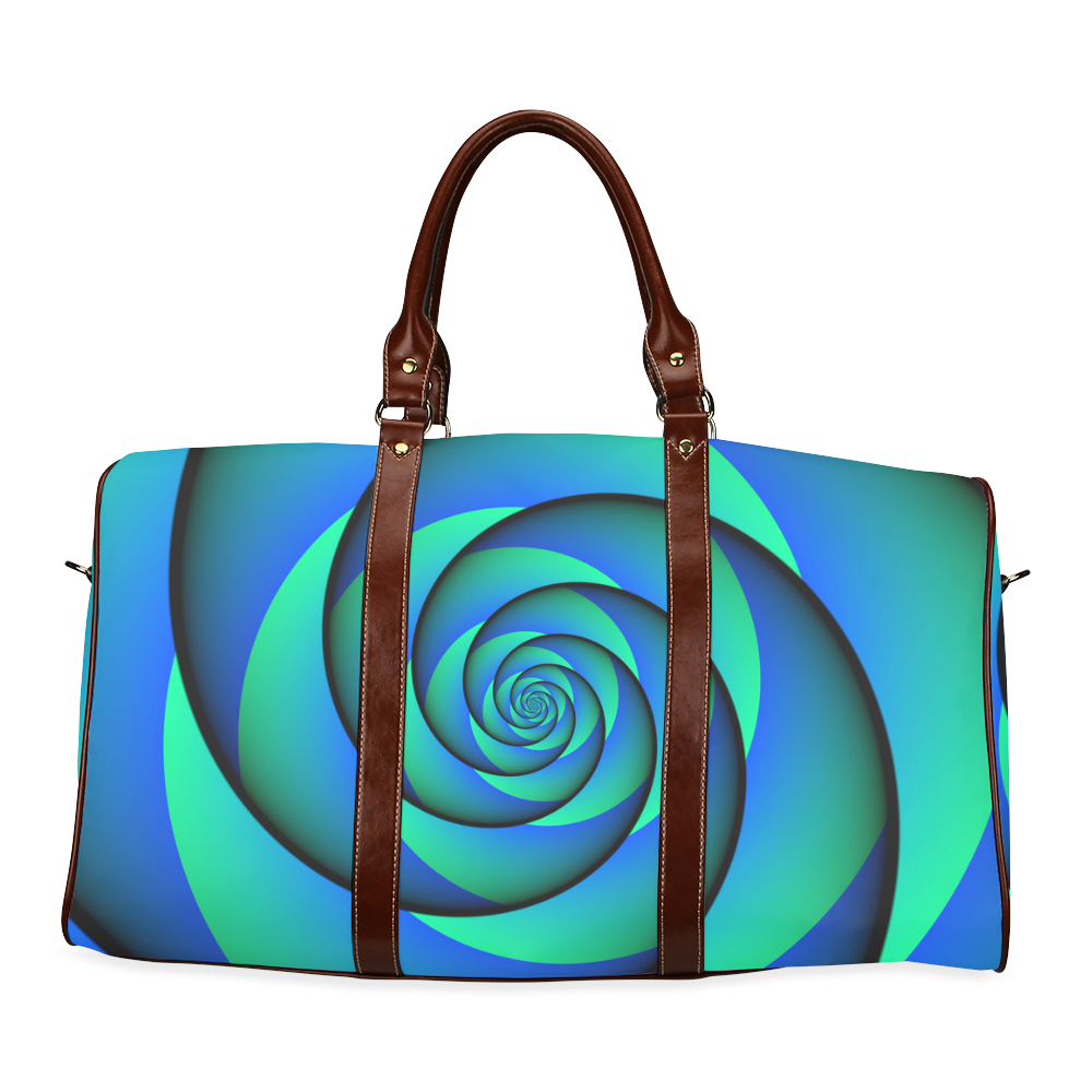 POWER SPIRAL - WAVES blue green Waterproof Travel Bag/Large (Model 1639)