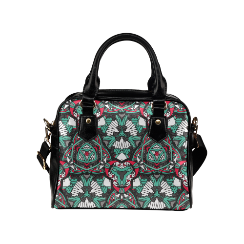 Zandine 0304 bold abstract pattern grey teal red Shoulder Handbag (Model 1634)