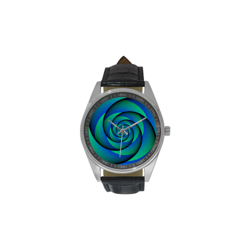 POWER SPIRAL - WAVES blue green Men's Casual Leather Strap Watch(Model 211)