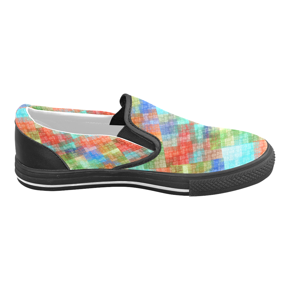 Funny Colorful Check Men's Slip-on Canvas Shoes (Model 019)
