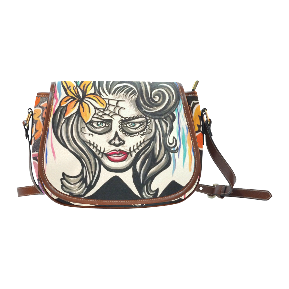 Sugar Skull Dripping Roses Saddle Bag/Small (Model 1649) Full Customization