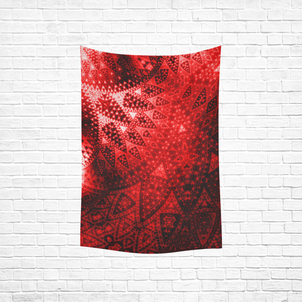 Red Lace Fractal Cotton Linen Wall Tapestry 40"x 60"