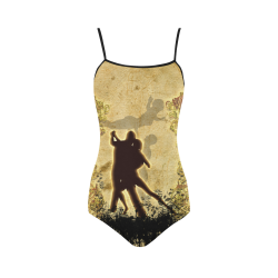 Dancing couple on vintage background Strap Swimsuit ( Model S05)