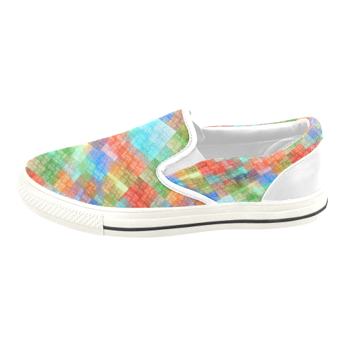 Funny Colorful Check Men's Unusual Slip-on Canvas Shoes (Model 019)