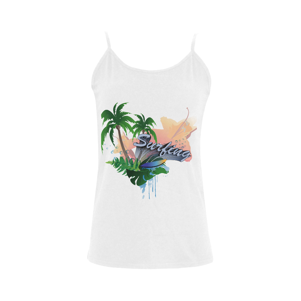 Tropical design with surfboard Women's Spaghetti Top (USA Size) (Model T34)