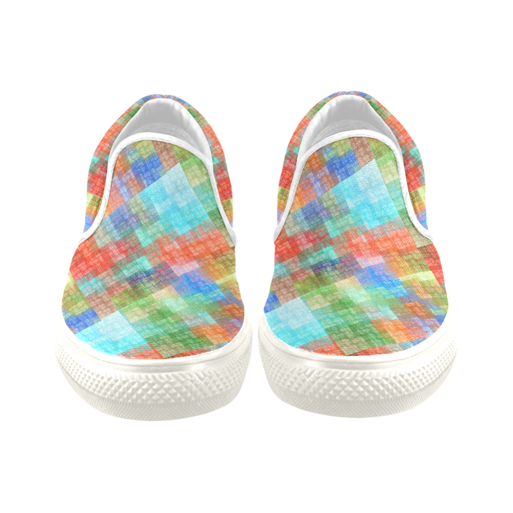 Funny Colorful Check Men's Unusual Slip-on Canvas Shoes (Model 019)