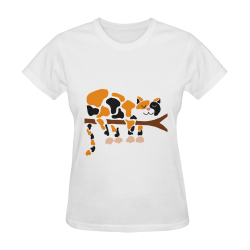 Funny Funky Calico Cat in Tree Sunny Women's T-shirt (Model T05)
