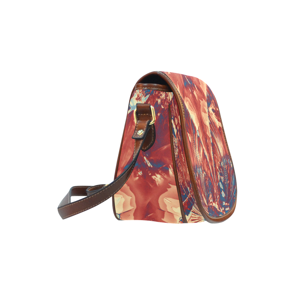 Abstract Fractal Painting - dark red blue beige Saddle Bag/Small (Model 1649) Full Customization