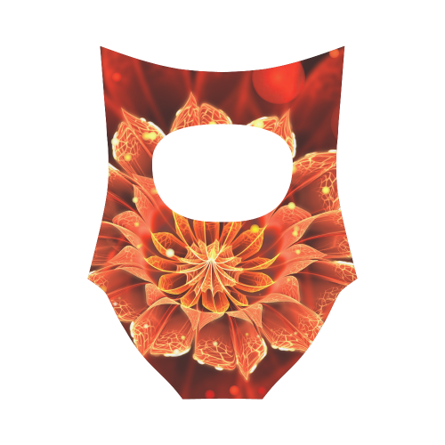 (Black String) Red Dahlia Fractal Flower with Beautiful Bokeh Strap Swimsuit ( Model S05)