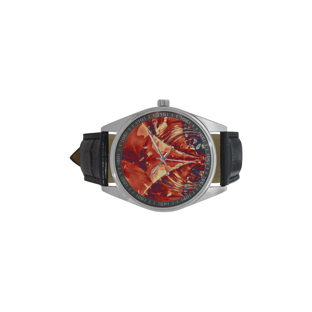 Abstract Fractal Painting - dark red blue beige Men's Casual Leather Strap Watch(Model 211)
