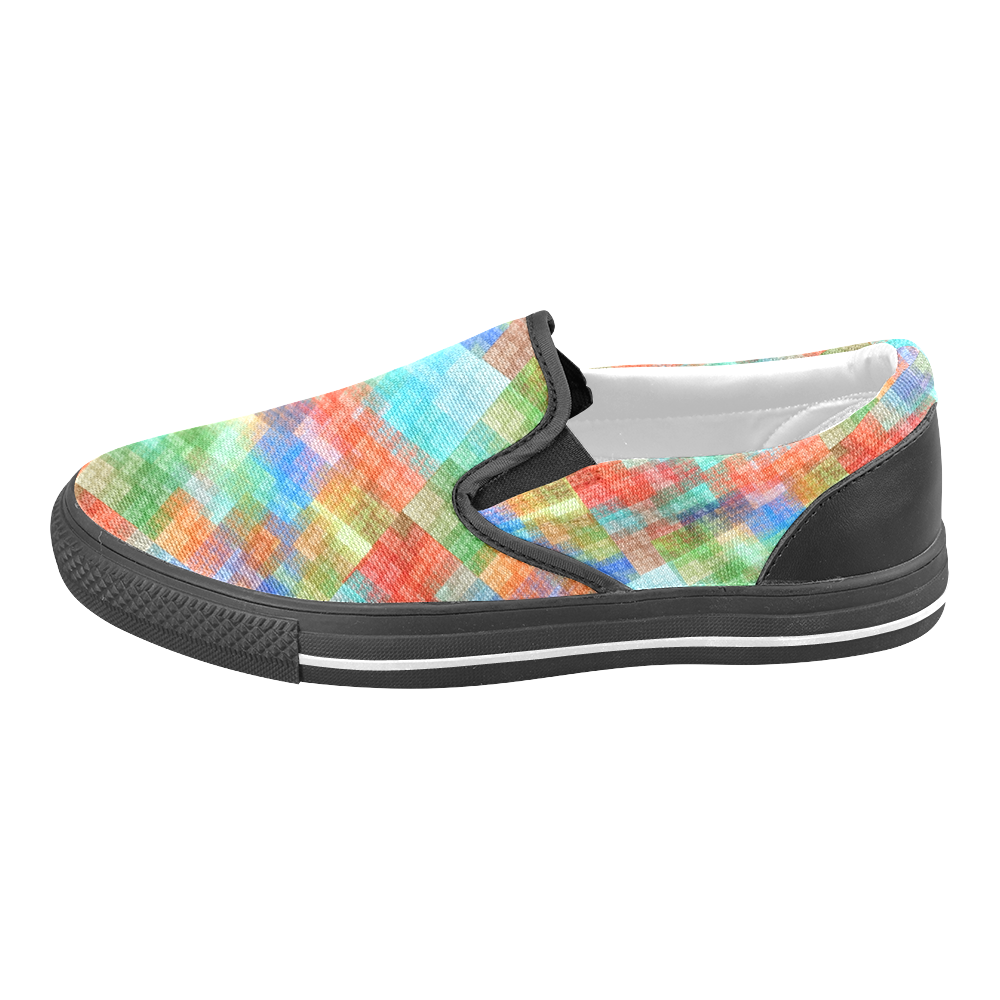 Funny Colorful Check Men's Slip-on Canvas Shoes (Model 019)