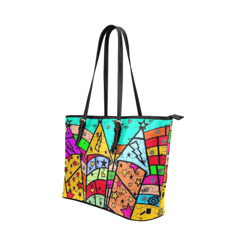 Fireworks by Popart Lover Leather Tote Bag/Large (Model 1651)